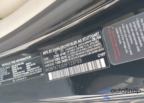 2005 Mercedes-Benz Clk 500 из США, поврежденный, VIN WDBTK75J55F123703